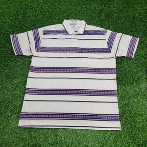 Vintage 90s Penguin Club Stripes Polo Shirt L/XL 23x29 White Purple